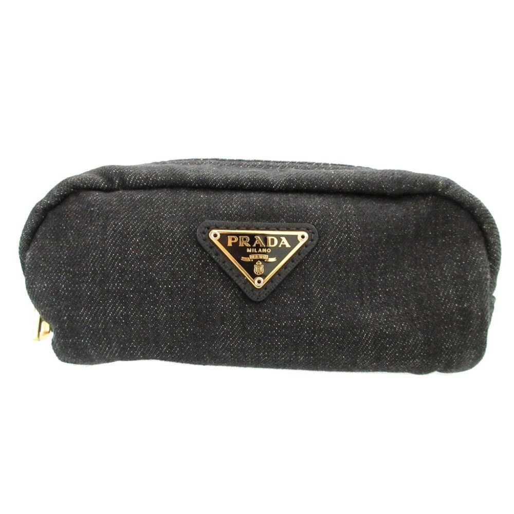Prada Triangle Plate Denim Black Pouch 0484PRADA - Picture 2 of 8